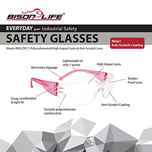 BISON LIFE Assorted Safety Glasses for Men & Women, ANSI Z87.1, 12 Pack - color: Clear/6 Colors