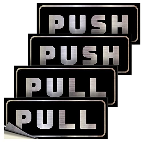 iSYFIX Push Pull Stickers Sign, 5x2 Inch, 2 Pack, Brushed Silver/Black - color: Brushed Silver / Black, size: Horizontal 2x5