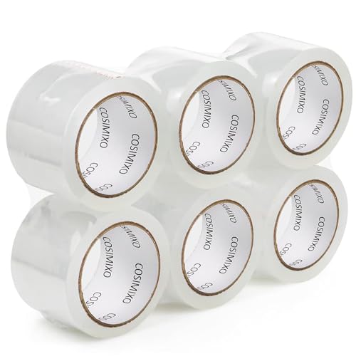 COSIMIXO Heavy Duty Packing Tape 2.7mil x 3.0" x 60 Yards, 6 Rolls,Industrial 3" Core, Clear, Great for Packing, Shipping & Moving - size: 2.7Mil x 3.0" x 60Yds 6-Pack