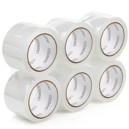COSIMIXO Heavy Duty Packing Tape 2.7mil x 3.0" x 60 Yards, 6 Rolls,Industrial 3" Core, Clear, Great for Packing, Shipping & Moving - size: 2.7Mil x 3.0" x 60Yds 6-Pack
