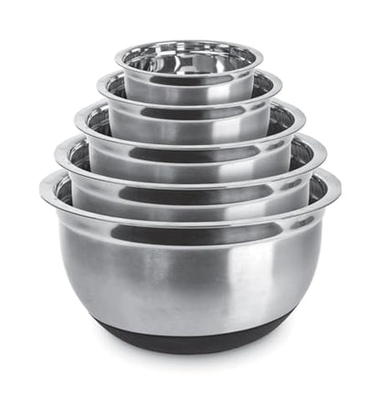 Avador Premium Stainless Steel Mixing Bowls with Lids Non-Slip, Set of 5 Mixing Bowl Set with Silicone Base, Space Saving, Great for Cooking, Baking, Prepping (0.25qt, 1qt, 1.5qt, 3qt, 5qt)