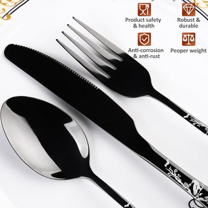 40-Piece Black Skull Silverware Set for 8, Flatware Set Stainless Steel Spoons,Forks,Knife Pattern Unique Design Utensil Sets Tableware Cutlery, Mirror Polished, Dishwasher Safe - color: Skull-40 Piece-Black