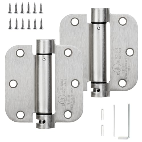 Sophia 2 Pack Self-Closing Door Hinge 3.5 Inch Rounded 5/8 Radius, Spring Hinges Adjustable Tension, Automatic Door Closer Hinge for Interior Exterior Residential Indoor Doors, Satin Nickel, UL listed - color: Satin Nickel, size: 2 Pack