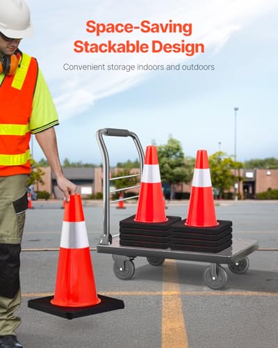 VEVOR Safety Cones, 5 Pack 18" Traffic Cones, PVC Orange Construction Cones with Reflective Collars and Black Weighted Base, for Traffic Control, Driveway Road Parking and School Improvement - size: 18"H(5Pack)