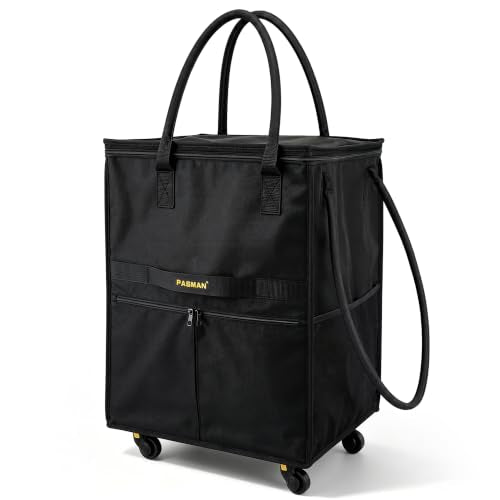 PASMAN Reusable Foldable Rolling Grocery Bag on 5 Wheels,Medium,Matte Black - color: Matte-black, size: Medium