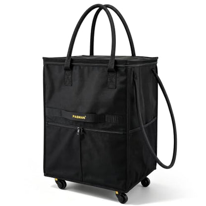 PASMAN Reusable Foldable Rolling Grocery Bag on 5 Wheels,Medium,Matte Black - color: Matte-black, size: Medium