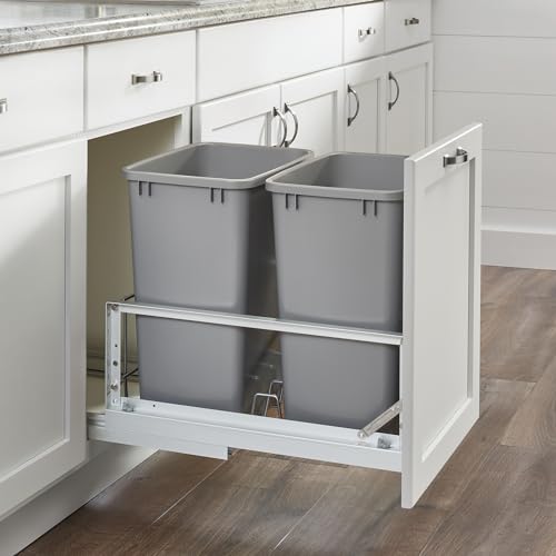 Rev-A-Shelf Double Pullout Garbage Trash Cans for Kitchen Cabinets, 35 Qt - color: Silver, style: 2 Pack