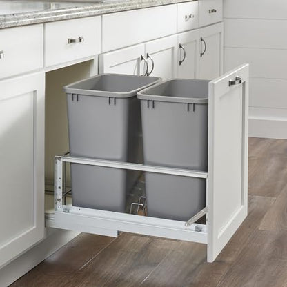 Rev-A-Shelf Double Pullout Garbage Trash Cans for Kitchen Cabinets, 35 Qt - color: Silver, style: 2 Pack