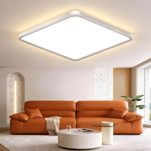 15.7Inch 32W Square LED Ceiling Light Fixtures Flush Mount, 2800K Warm White LED Ceiling Lamp, Surface Mount Modern Ceiling Lights, White Slim Flat Panel Lighting for Bedroom, Kitchen, Bathroom - color: Warm White, size: 15.7 inch White
