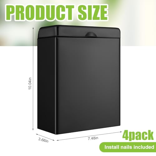 Tioncy 4 Pcs Sanitary Napkin Receptacle Wall Mounted,Black - color: Black