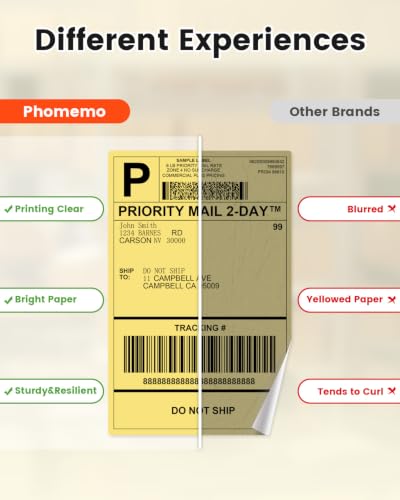 Phomemo 4x6 Yellow Thermal Label, Shipping Labels Pack of 250 4x6 Roll Labels, Compatible with Phomemo, Zebra, Rollo, Jadens and Other Thermal Printers - color: Yellow-250