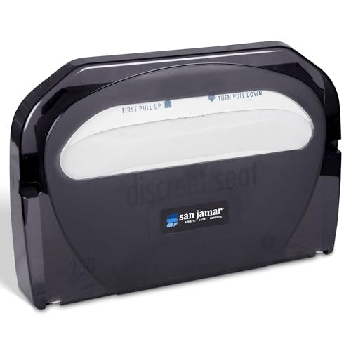 San Jamar Plastic Toilet Seat Cover Dispenser Wall Mount – Standard Toilet Seat Cover Holder, Durable Plastic, 16.5 x 12in, Pearl Black