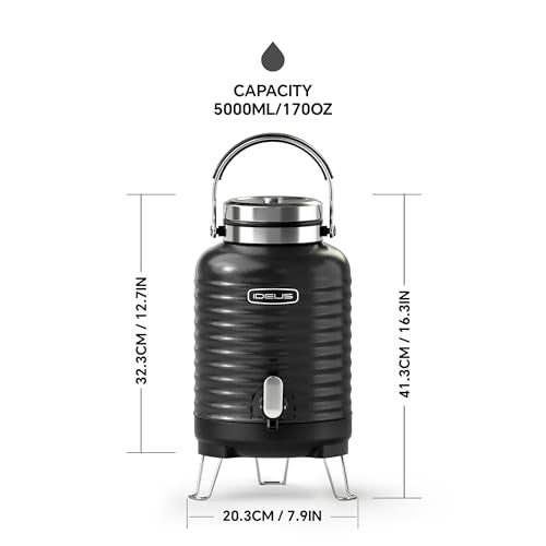 IDEUS Insulated Beverage Dispenser 1.4gal, Drink Container Black - color: Black for camping, size: 179.2 Ounces