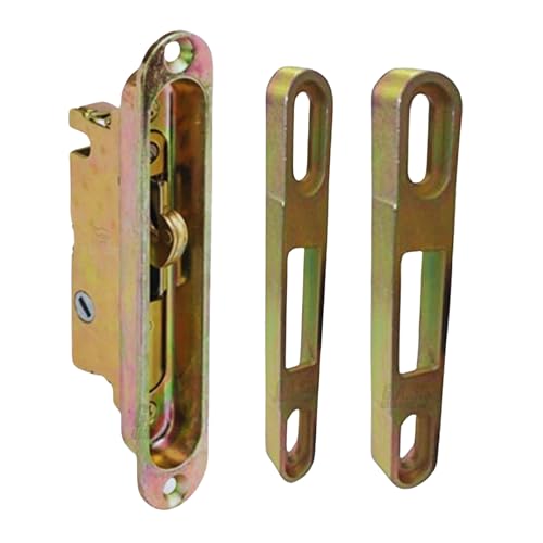 Sliding Door Mortise Lock and Trim Plate Keeper | 1" Wide Mortise Lock and Two Keepers with 5-1/4" Screw Holes with 45 Degree Keyway | Fix and Repair Patio Glass Door Latch Lock Set - size: Mortise Lock with Trimplate/Keepers