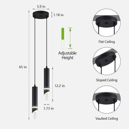 Modern Dimmable Led Pendant Lights Kitchen Island, Ideal for Living Room, Bedroom,Sink 12w LED Crystal Energy-Saving Hanging Lamp for Cozy Lighting (Black 2 Light) - size: 2-Light