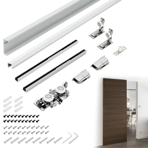 32" Concealed Sliding Barn Door Hardware Kit with Soft Close Mechanism for 24"-28" Passage Opening, Hidden Sliding Door Hardware, Floating Wall Mounted (NO Door) - size: 32'' Hardware Kit for 24''-28'' door(No door)