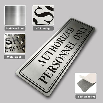 Metal Stainless Steel Authorized Personnel Only Sign，9x3in (Authorized Personnel Only) - color: Authorized Personnel Only