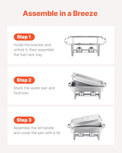 VEVOR Chafing Dish Buffet Set, 2 Pack Stainless Chafer with 2 Full Pans, Rectangle Catering Warmer Server with Lid Water Pan Folding Stand Fuel Tray Holder Clip - color: Silver, size: 2 Pack