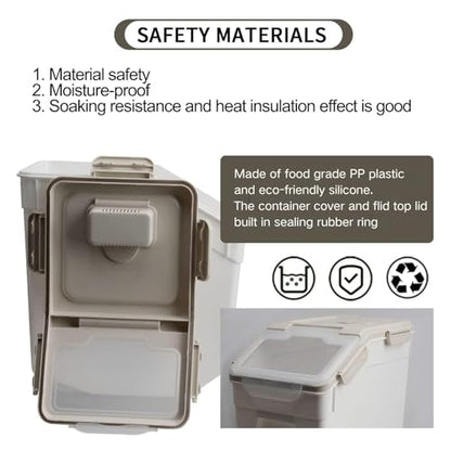 Large Flour Storage Container 25lb, 4 Pack Airtight Rice Storage Containers with Wheels Seal Locking Lid, Measuring Cup, Scoop, BPA Free Dry Food Bin for Sugar, Beans, Grain - Grey - color: 4Pcs 25LB Grey