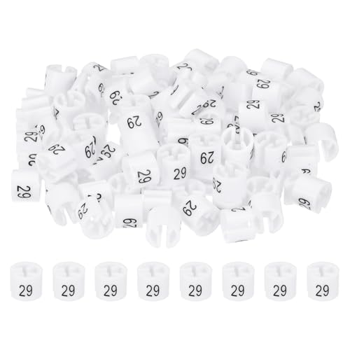 PATIKIL 100 Pcs Clothes Hanger Markers, Number 29 Tag Fit 3mm Rod Garment Size Hanger Clips Color Coding Label for Clothing Hangers, White - size: Number 29
