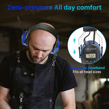 AM/FM Radio Headphones 25dB NRR,Noise Reduction Safety Earmuffs,Digital Display Headset,Powered by AA Battery,Hearing Protection for Walkman Mowing Lawn Work,Blue - color: Blue