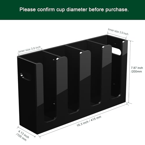 Disposable Coffee Cup Dispenser with Handles, Countertop or Wall Mount Hot/Cold Drink Cup and Lid Holder - Bathroom/Kitchen/Office Acrylic Cup Lid Storage Organizer (4 Compartments, Black) - color: Black, size: 4 Compartments