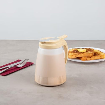 Restaurantware-Chef 101 48 Ounce All Purpose Syrup Dispenser, 1 Honey Dispenser - Beige Top, Stainless Steel Slide Cover, Plastic Pancake Syrup Bottle, Perfect For Diners, Restaurants, Home - color: Beige, size: 48 Ounces, style: 1 Count