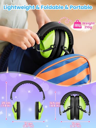 Dr.meter EM100 Noise Cancelling Headphones for Kids Adults, Ear Muffs - color: Green