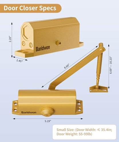 Automatic Door Closer, Hydraulic Self Closing, Gold, Small - color: Dullgolden, size: Small