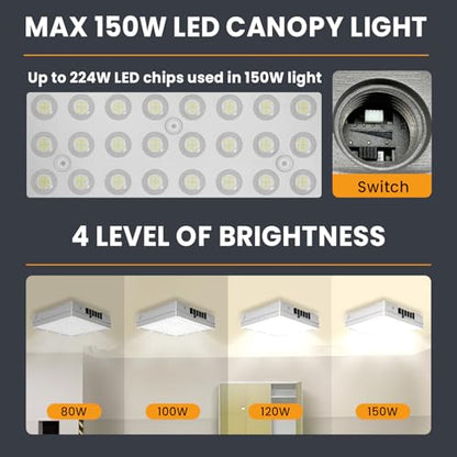 150W LED Canopy Light 4Pack 80W/100W/120W/150W Selectable 5000K 150LM/W ETL