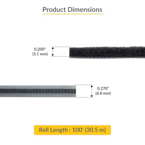Brixwell High Density Window Pile - 100' Roll, 0.200" Pile Height, Gray, High-Density Weather Stripping for Doors & Windows, Door Seal Strip, Window Weather Seal, Weatherproof Tape - style: 0.200" (5.1mm)