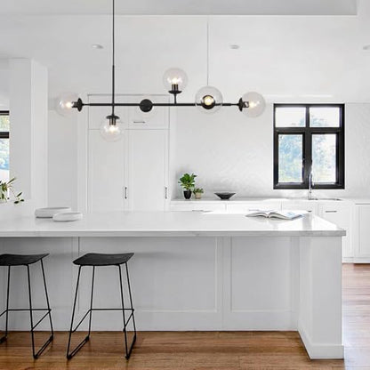 KCO 6-Light Black Linear Sputnik Chandelier Clear Glass Globe Pendant Light - color: Black+Clear