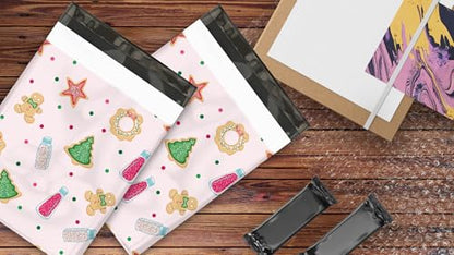 10x13 (100) Christmas Cookie Designer Winter Poly Mailers Self Sealing Waterproof Shipping Envelopes Holiday Premium Printed Bags For Small Businesses - color: Christmas Cookies, size: 10x13