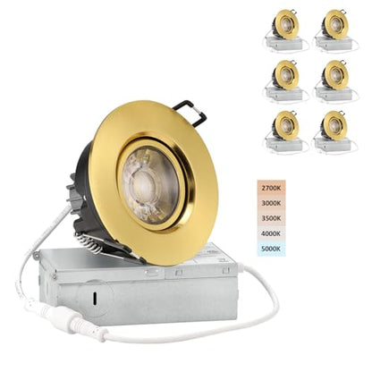 POPANU 3 Inch Gimbal LED Recessed Lights 6 Pack,Adjustable Downlight, Gold - color: Gold, size: 3 Inch