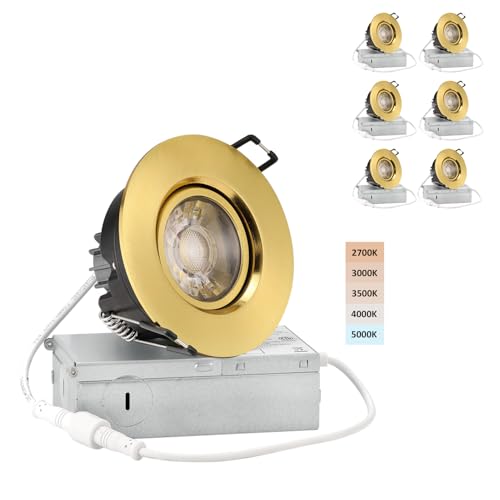POPANU 3 Inch Gimbal LED Recessed Lights 6 Pack,Adjustable Downlight, Gold - color: Gold, size: 3 Inch