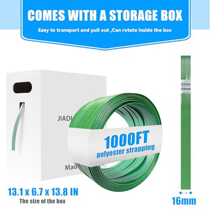 Heavy Duty Banding Strapping kit Contain 5/8"x 1000' Polyester (PET) Packaging Straps & 200 Metal Seals 100 Plastic Edge Protectors Tensioner with Cutter Sealer Tool - size: PET-kit