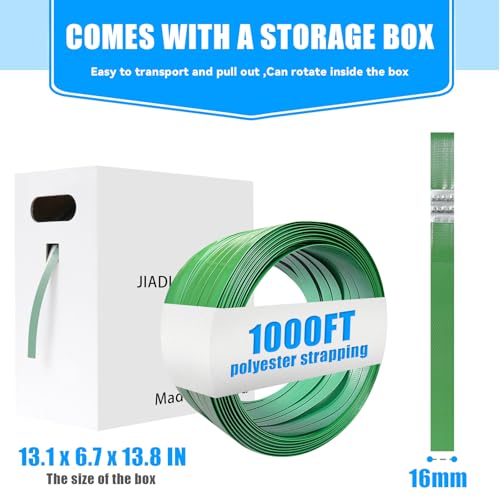 Heavy Duty Banding Strapping kit Contain 5/8"x 1000' Polyester (PET) Packaging Straps & 200 Metal Seals 100 Plastic Edge Protectors Tensioner with Cutter Sealer Tool - size: PET-kit