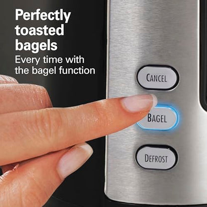 Hamilton Beach Extra-Wide Slot 2 Slice Toaster With Bagel & Defrost Buttons - color: Black & Stainless Steel