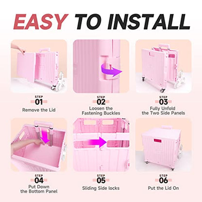 Nedcart Rolling Crate with Stair Climbing Wheels, Foldable Utility Cart with Detachable Lid & Telescoping Handle, Portable Rolling Cart Tote Basket for Teacher Upstairs Grocery Shopping