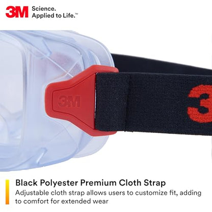 3M GoggleGear Eye Protective Goggle 3000 Series, Clear Scotchgard Anti-Fog/Anti-Scratch Lens, Premium Cloth Strap, PVC Shroud, 1 Pair, GG3101-SGAF, ANSI Z87.1, CSA Z94.3, D3 D4 Rating - style: Premium Cloth Strap/Pvc Shroud