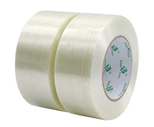 BOMEI PACK Filament Strapping Tape, 5.3 Mil 2 Inch x 60 Yards, Heavy Duty Reinforced Fiberglass Packing Tape, 2 Pack - size: 50mm x 60y/2rolls