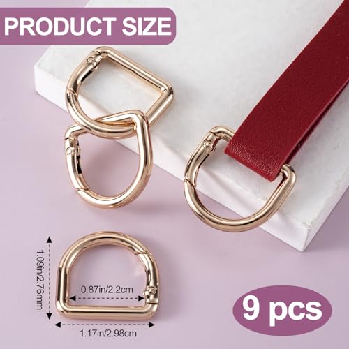HINZIC D Ring Spring Key Hooks Keyring Clip Buckles Clasp Clamps for Belt Backpacks Handbag Purse Strap - color: 9pcs Gold