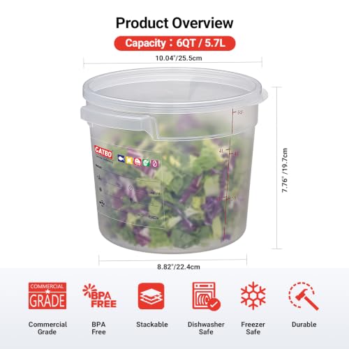 2 Pack 6QT Commercial Round Food Storage Containers with Lids - size: 2 X 6.0(QT)