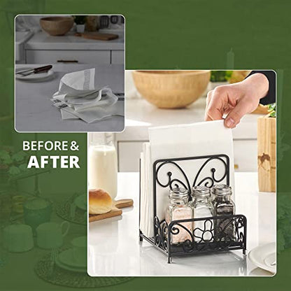 Napkin Holder with Salt and Pepper Caddy, Metal Table Dispenser - color: S - Salt & Pepper Shaker Napkin Holder, size: Luncheon Napkin Holder