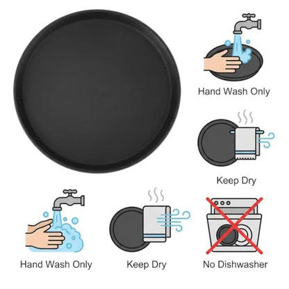 QWORK 16-Inch Round Non-Slip Serving Trays – 4 Pack Rubber Surface Plastic Tray Set for Restaurant, Café & Bar