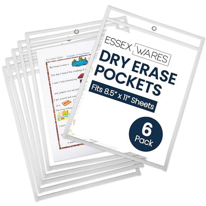 Essex Wares - 6 Pack, White Dry Erase Pockets, 10" Wide x 13.5" Tall - color: White