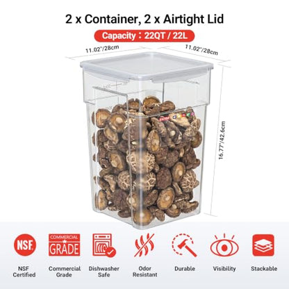 2 Pack 22 QT Commercial Airtight Food Storage Containers, Clear Food Storage Container, Stackable Bulk Ingredient Containers for Flour, Sugar, Rice, Grains, Pet Food and Food Service Storage - size: 2 X 22.0(QT)