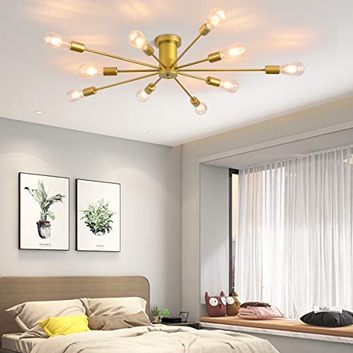 Garwarm Sputnik Ceiling Light Fixture, 10-Light Gold Semi Flush Chandelier - color: 10-Light,Gold