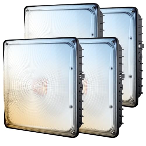 70W LED Canopy Lights 4Pack, 30/45/60/70W Selectable, 3CCT 3000/4000/5000K, Commercial LED Canopy Lights Outdoor for Gas Station Carport Garage Warehouse, IP65 Waterproof, 100-277V Dim, ETL Listed