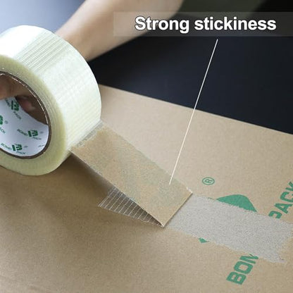 BOMEI PACK Transparent Bi-Directional Filament Strapping Tape 6.7 Mil x 1.88 Inch x 36yds Fiberglass Reinforced Tape for Strapping， Sealing，Binding, 1Pack